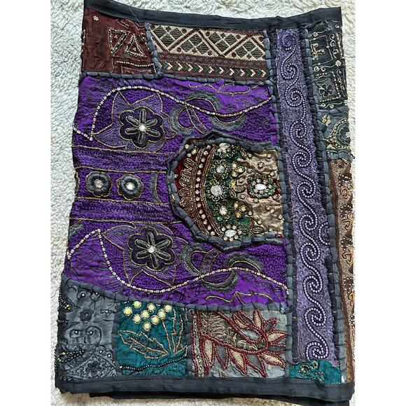 Vintage beaded tapestry wall hanging vertical dark beaded ethnic bohemian 20x60” - Picture 12 of 16